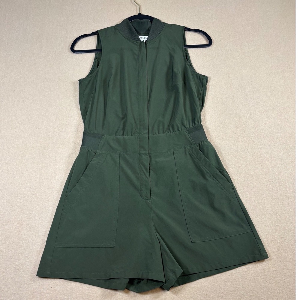 Athleta Womens Green Sleeveless Utility Romper Size 2 Zip Front Hiking Travel